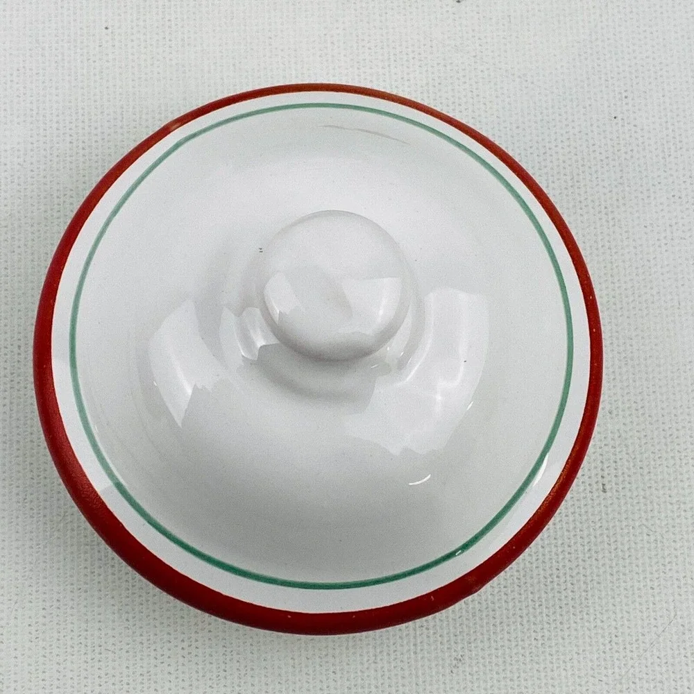 Caleca Teapot Red Berries Trim Green Leaves Band Stripe White Hand Painted Italy
